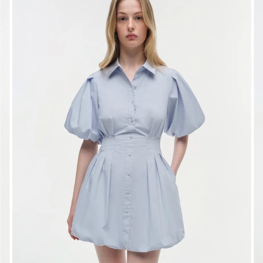 Simkai baby blue bubble mini dress